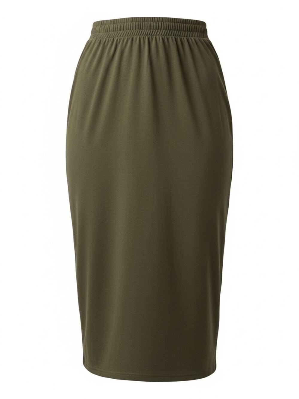 Women Olive Green Pencil Skirt With Back Slit Size S